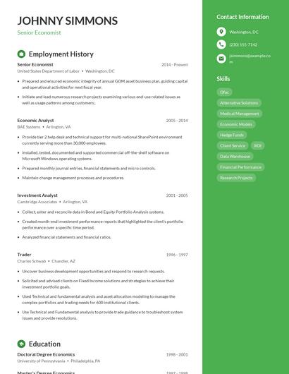 Senior Economist Resume
