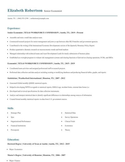 Senior Economist Resume