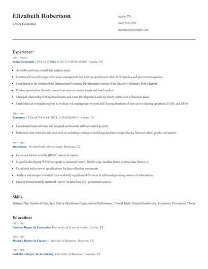 Senior Economist Resume