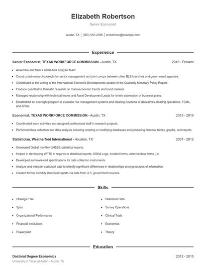 Senior Economist Resume