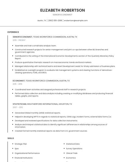Senior Economist Resume