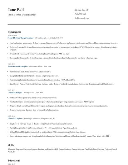 Senior Electrical Design Engineer Resume