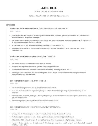 Senior Electrical Design Engineer Resume