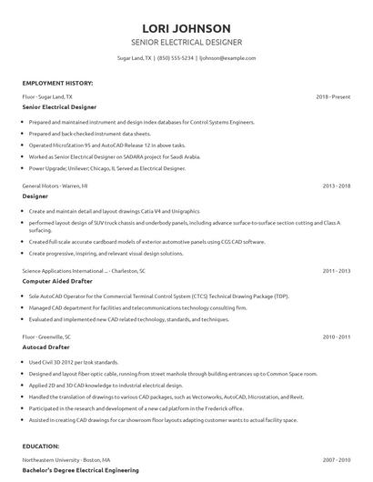 Senior Electrical Designer Resume