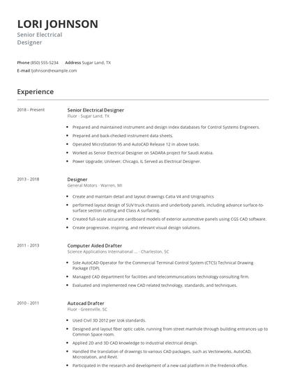 Senior Electrical Designer Resume