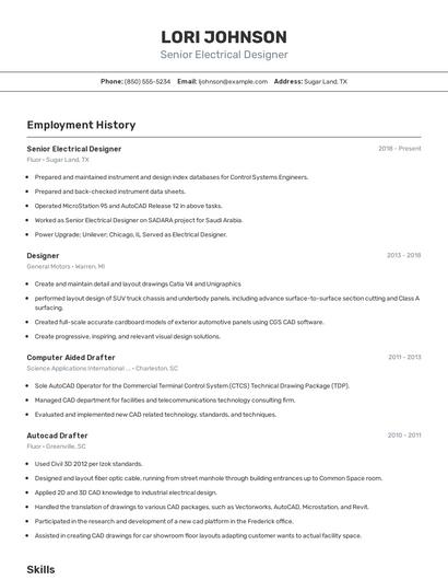 Senior Electrical Designer Resume