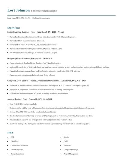 Senior Electrical Designer Resume