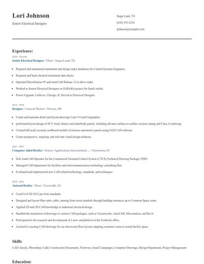 Senior Electrical Designer Resume