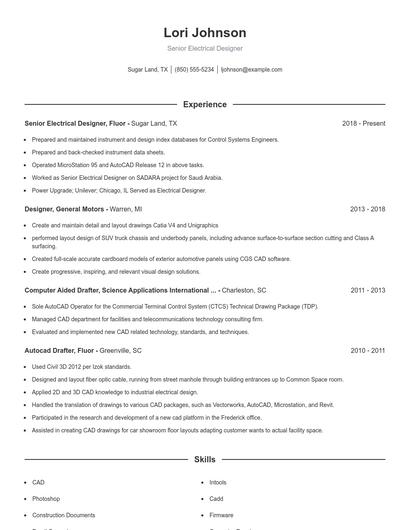 Senior Electrical Designer Resume