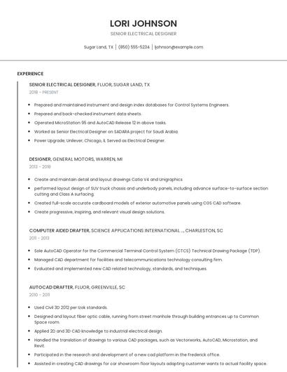 Senior Electrical Designer Resume