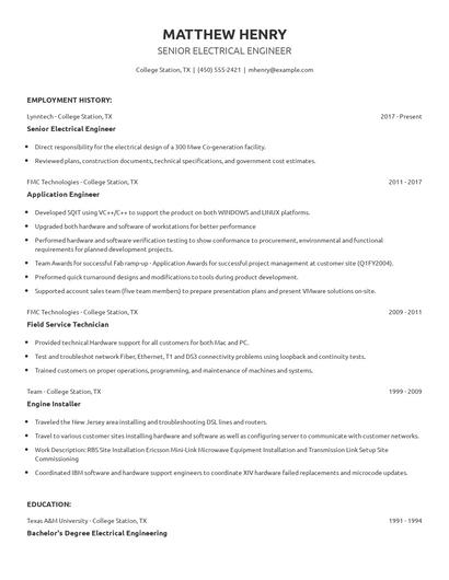 Senior Electrical Engineer Resume