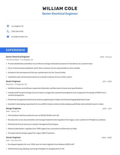 Senior Electrical Engineer Resume