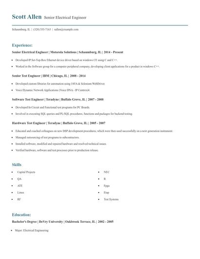 Senior Electrical Engineer Resume
