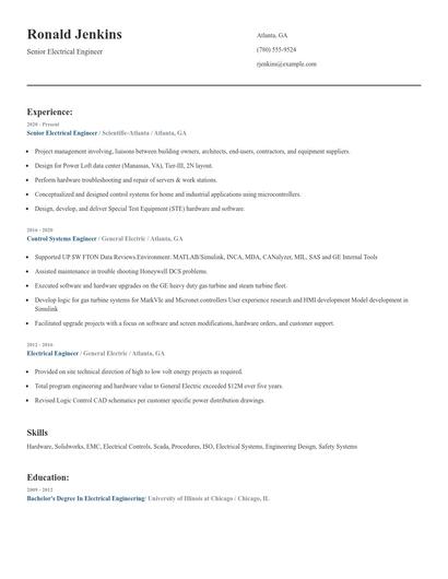 Senior Electrical Engineer Resume