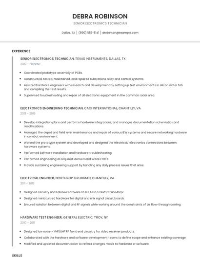 Senior Electronics Technician Resume