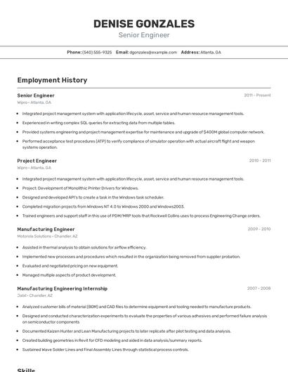 Senior Engineer Resume
