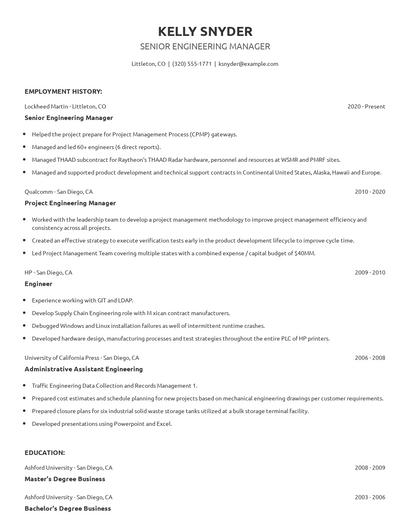 Senior Engineering Manager Resume