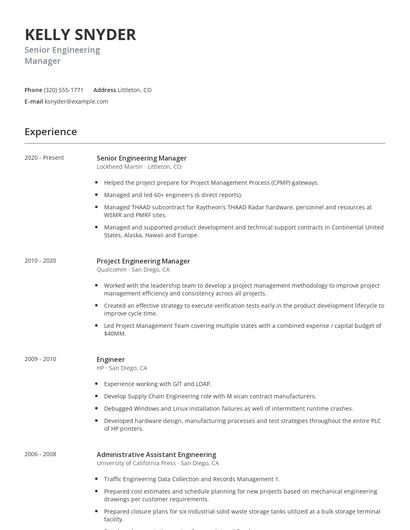 Senior Engineering Manager Resume