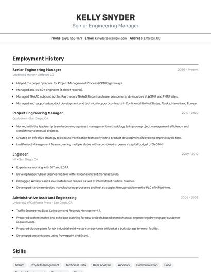 Senior Engineering Manager Resume