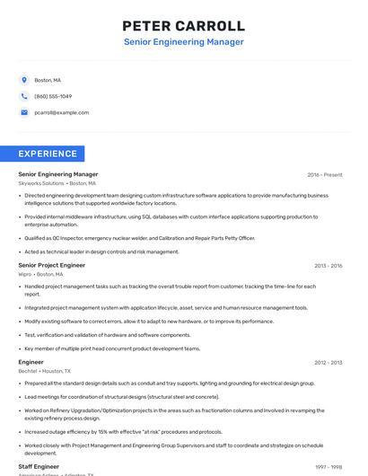 Senior Engineering Manager Resume