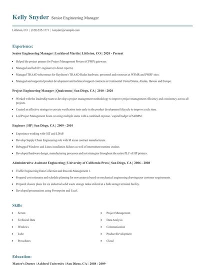 Senior Engineering Manager Resume