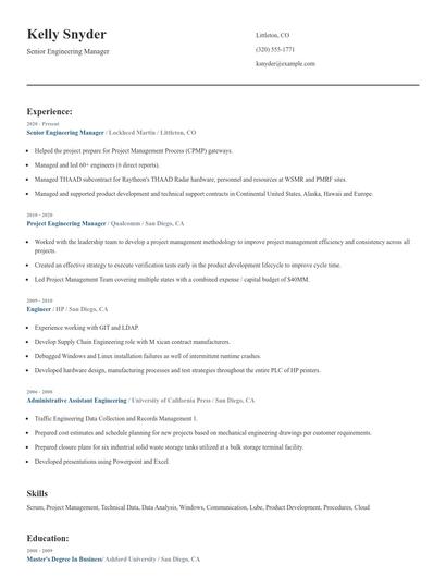Senior Engineering Manager Resume