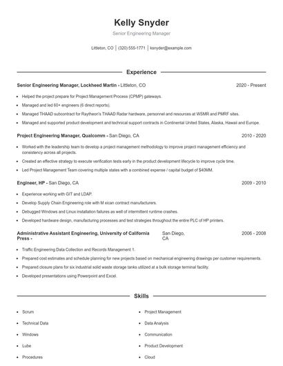 Senior Engineering Manager Resume