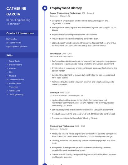 Senior Engineering Technician Resume