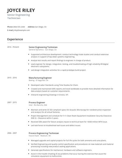 Senior Engineering Technician Resume