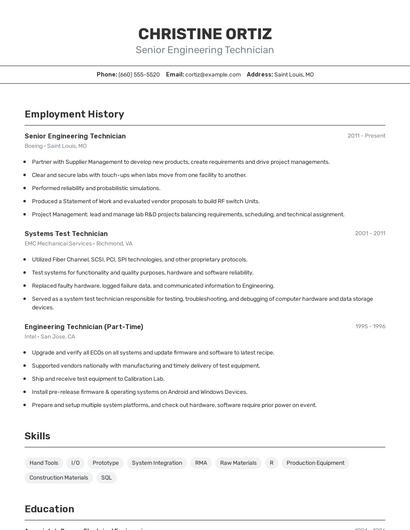 Senior Engineering Technician Resume