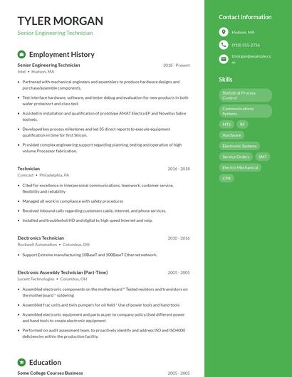 Senior Engineering Technician Resume