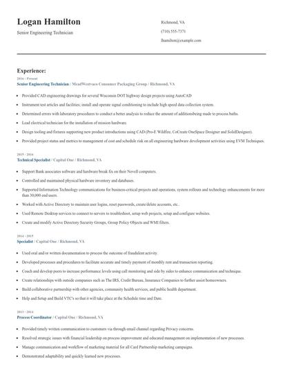 Senior Engineering Technician Resume