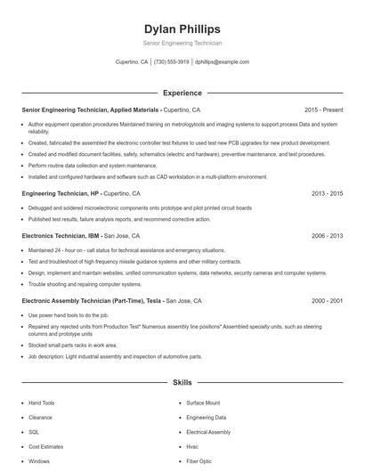 Senior Engineering Technician Resume