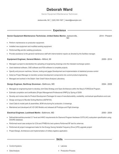 Senior Equipment Maintenance Technician Resume