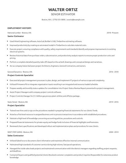 Senior Estimator Resume