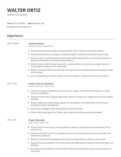 Senior Estimator Resume