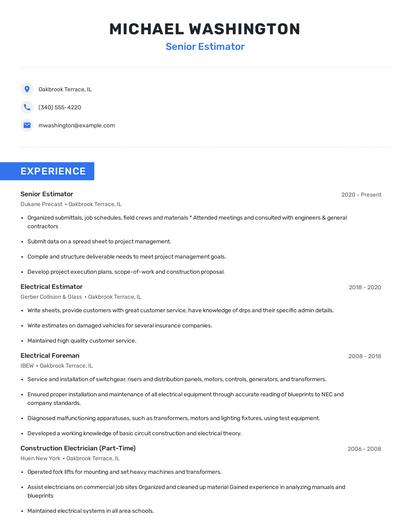 Senior Estimator Resume
