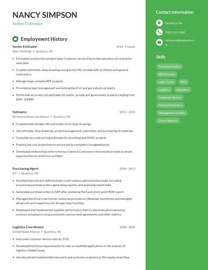 Senior Estimator Resume