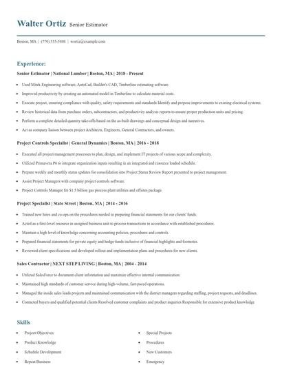 Senior Estimator Resume