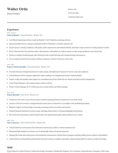 Senior Estimator Resume