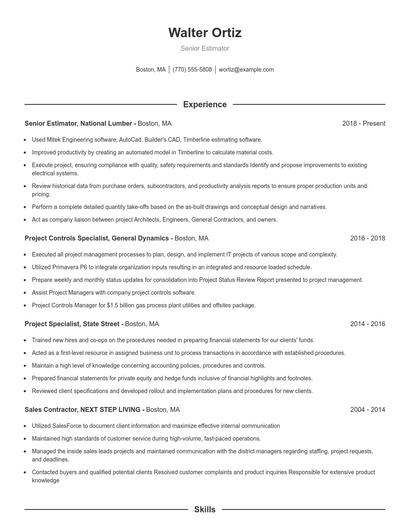 Senior Estimator Resume
