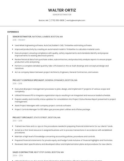 Senior Estimator Resume