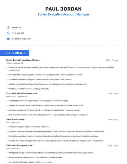 Senior Executive Account Manager Resume