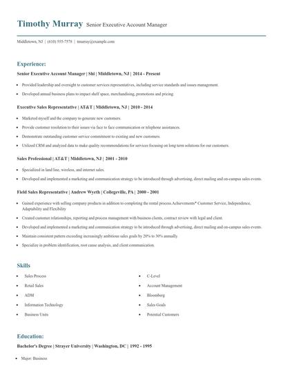 Senior Executive Account Manager Resume