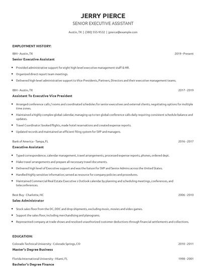 Senior Executive Assistant Resume