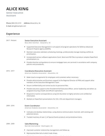 Senior Executive Assistant Resume