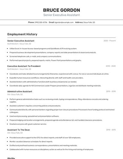Senior Executive Assistant Resume
