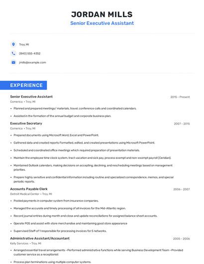 Senior Executive Assistant Resume