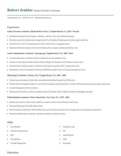 Senior Executive Assistant Resume