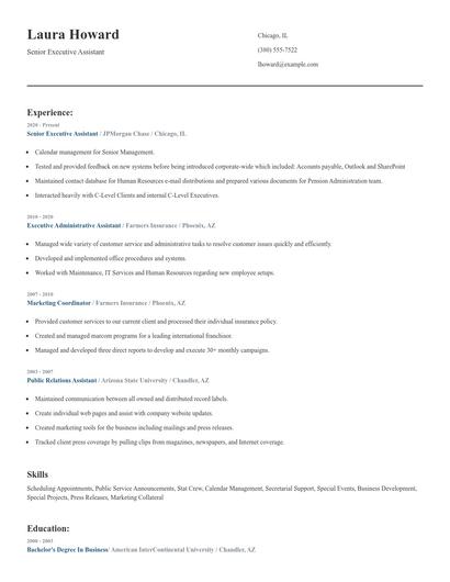 Senior Executive Assistant Resume